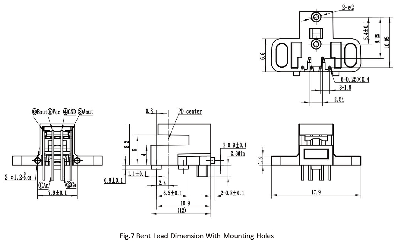 RK Series Optical Encoder Modules Bent Lead Dimension With Mounting Holes