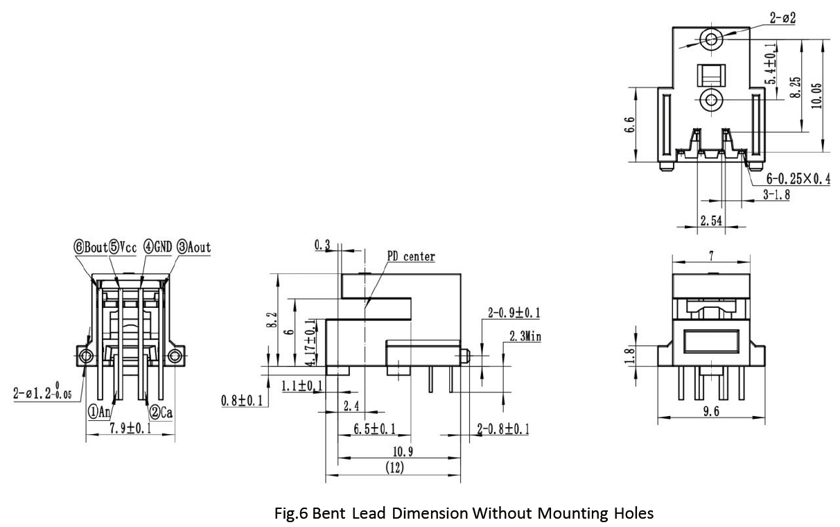 RK Series Optical Encoder Modules Bent Lead Dimension