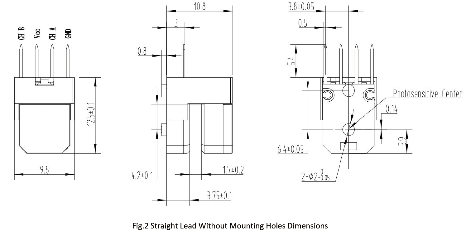 RS970 Optical Encoder Modules Straight Lead Without Mounting Holes Dimensions
