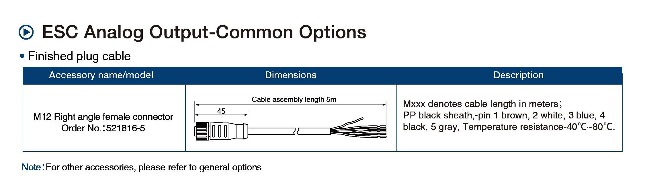 ESC Analog Output Displacement Sensor-Common Options