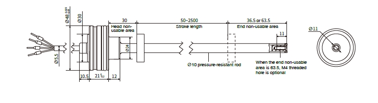 MH Series Magnetostrictive Displacement Sensors External dimensions of cable outlet (fastening method QM)
