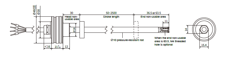 MH Series Magnetostrictive Displacement Sensors External dimensions of cable outlet (fastening mode DM)