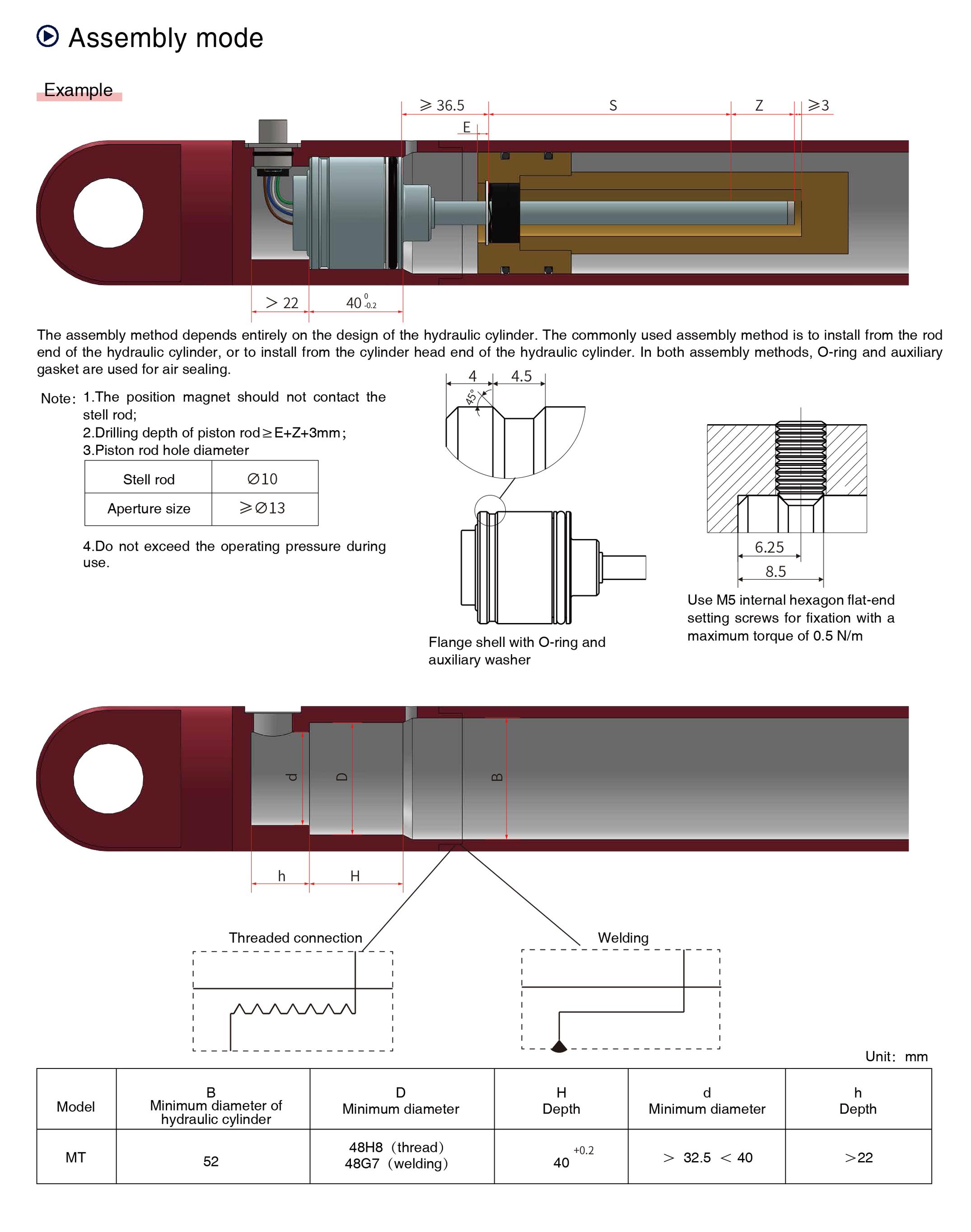 MT analog output linear sensor Assembly mode