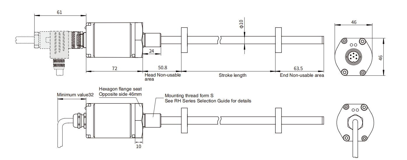 Dimensions and installation guidance of RH analog output sensor