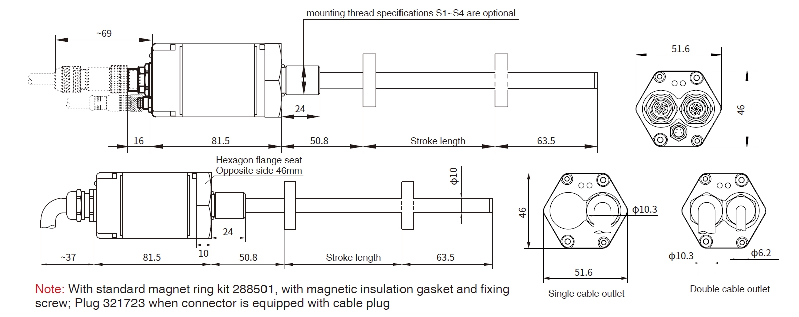 Dimensions and installation guidance of RH pressure-resistant rod sensor