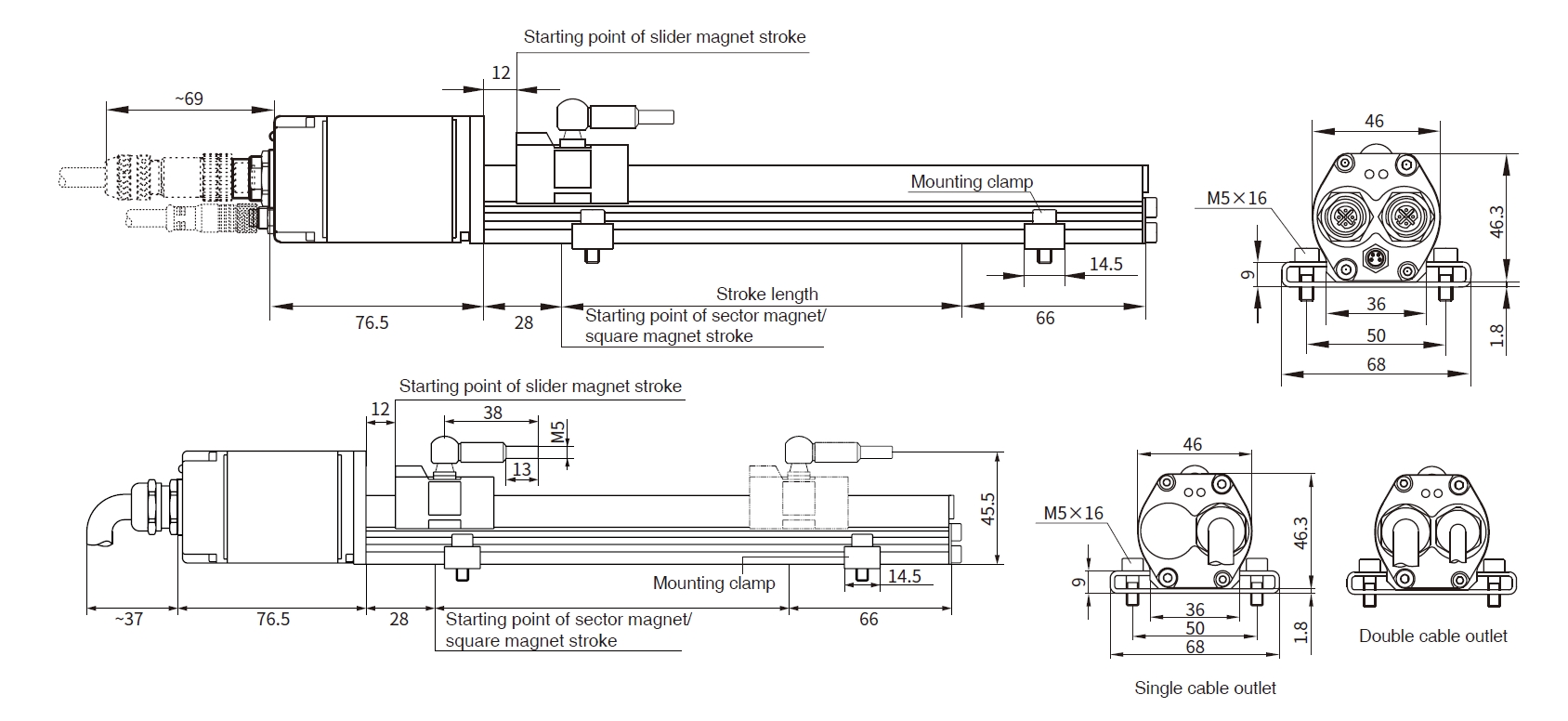 Dimensions and installation guidance of RP aluminum profile sensor