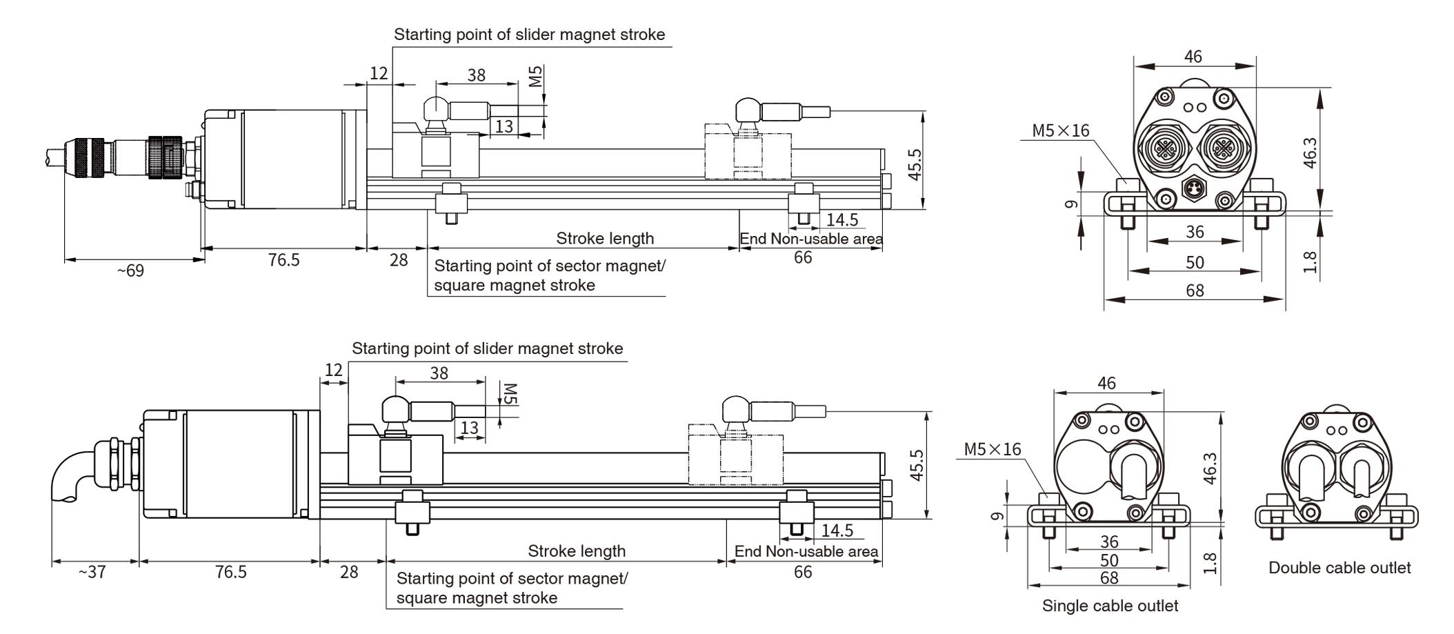Dimensions and installation guidance of RP aluminum profile sensor