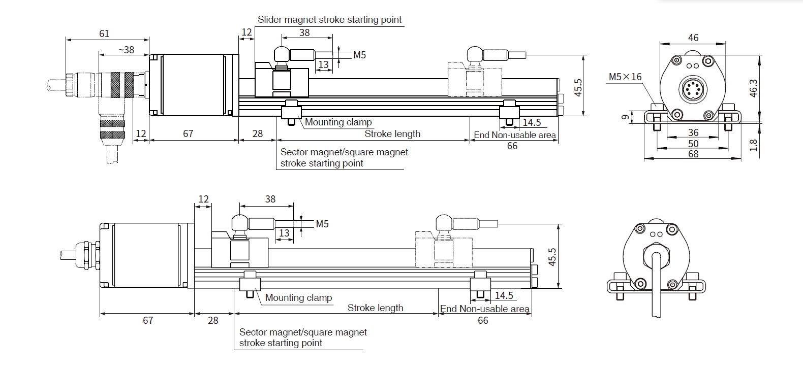Dimensions and installation guidance of RP aluminum profile sensor