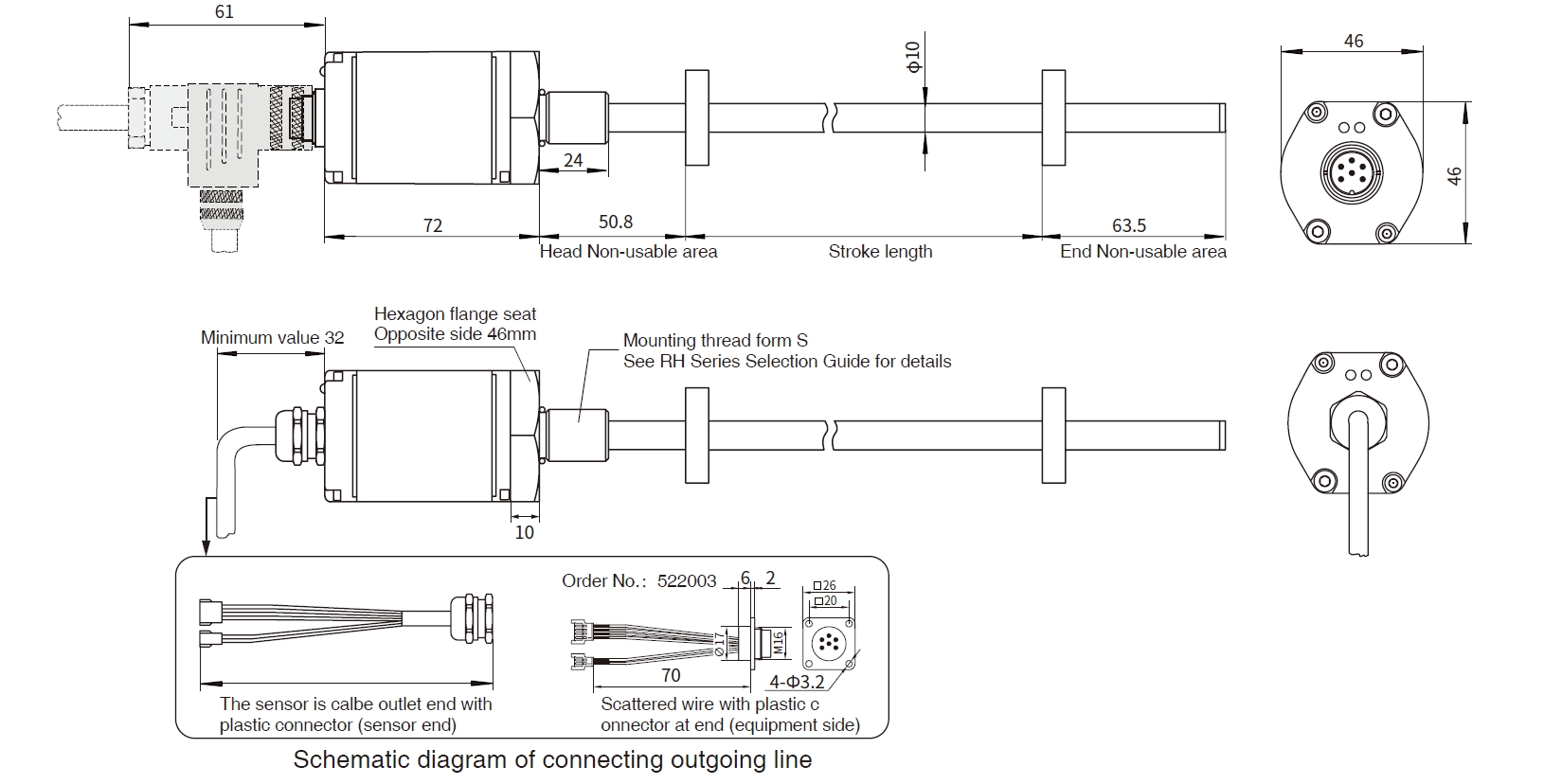 Dimensions and installation guidance of RH pressure-resistant rod sensor
