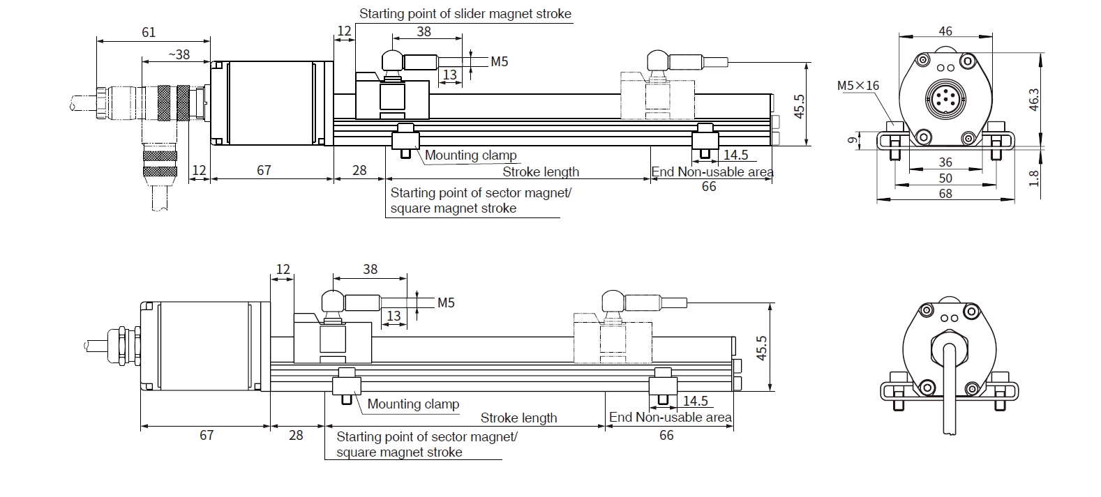 Dimensions and installation guidance of RP aluminum profile sensor