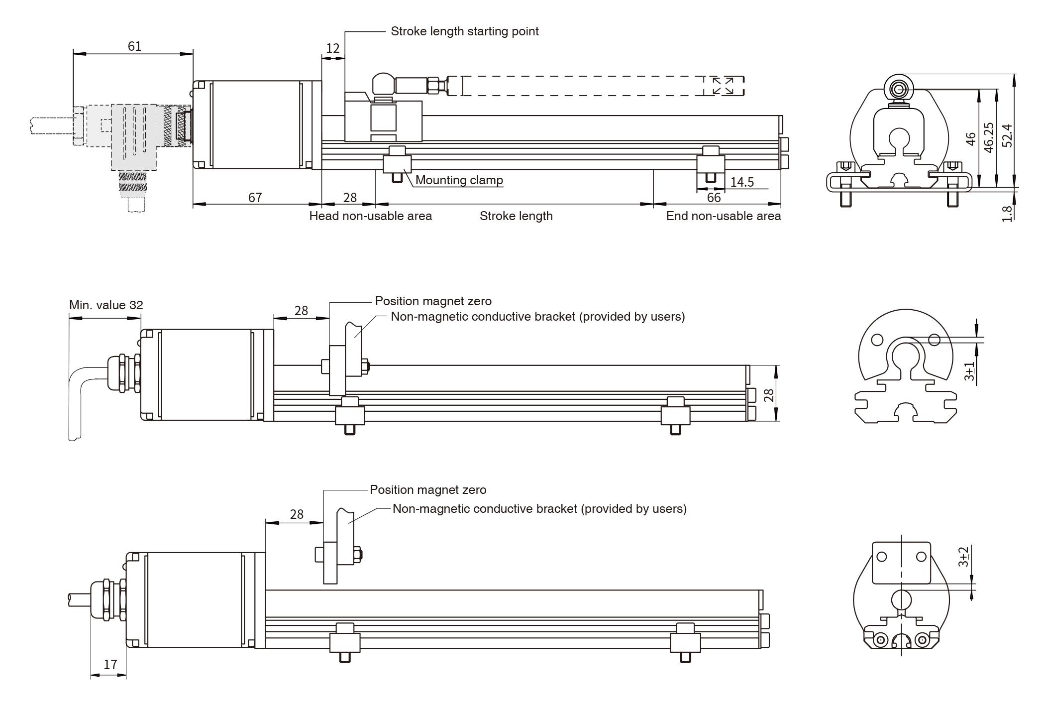 Size and Installation Guidance of RP Aluminum profile Sensor