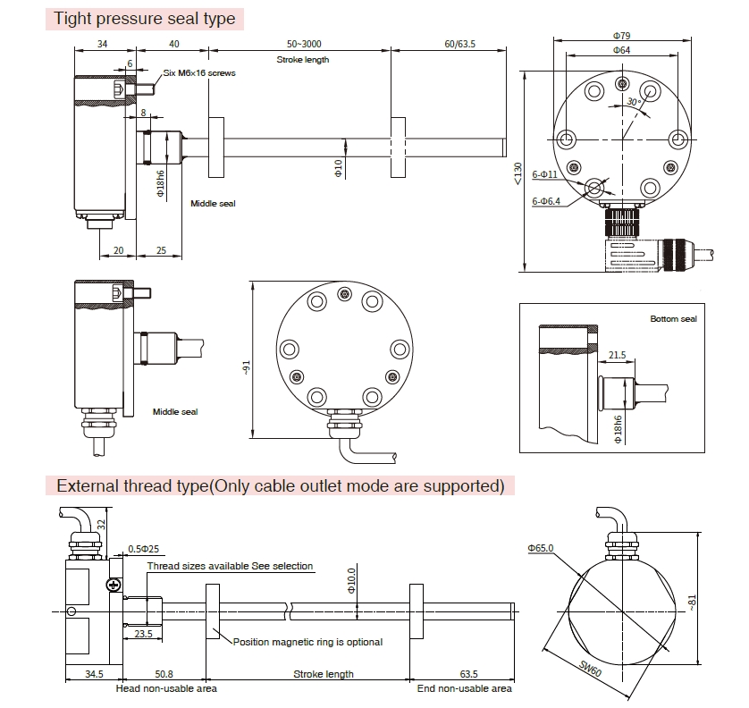Tight pressure seal type Installation dimensions
