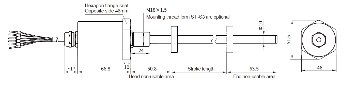 Installation dimensions of RS waterproof sensor