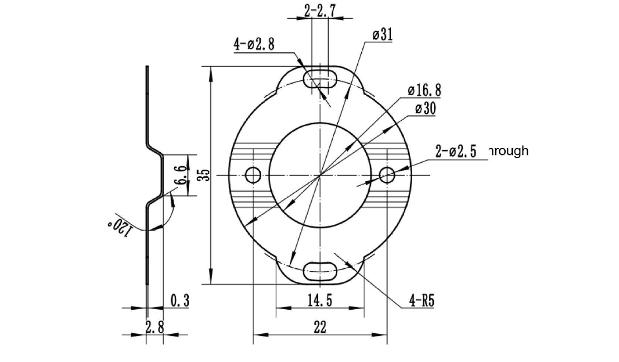 MP2831-704R (BL Type-Low Profile with ⌀31 Mounting Holes) Leaf Spring Mechanical Drawing MP2831-704R (BL Type-Low Profile with ⌀31 Mounting Holes) Leaf Spring Mechanical Drawing