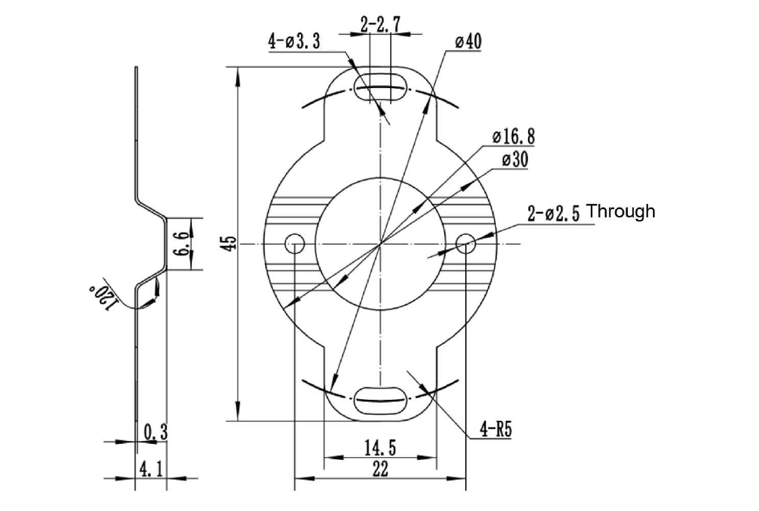 MP4140-704R (CM Type-Standard Profile with ⌀40 Mounting Holes) Leaf Spring Mechanical Drawing MP4140-704R (CM Type-Standard Profile with ⌀40 Mounting Holes) Leaf Spring Mechanical Drawing