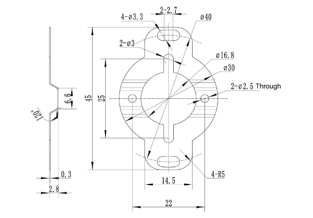 MP2840-704R (CL Type-Low Profile with ⌀40 Mounting Holes) Leaf Spring Mechanical Drawing MP2840-704R (CL Type-Low Profile with ⌀40 Mounting Holes) Leaf Spring Mechanical Drawing