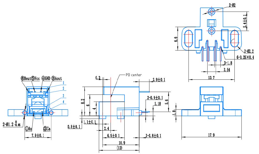 RK_L Straight Lead Dimensions With Mounting Holes
