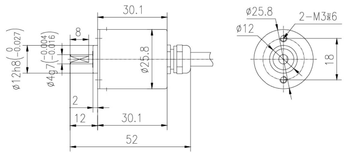 S2804 28mm solid shaft incremental encoder mechanical dimension drawing