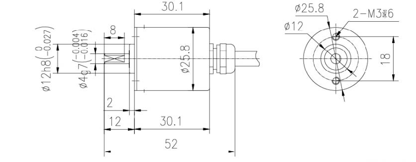 S2504 25mm solid shaft incremental encoder mechanical dimension drawing