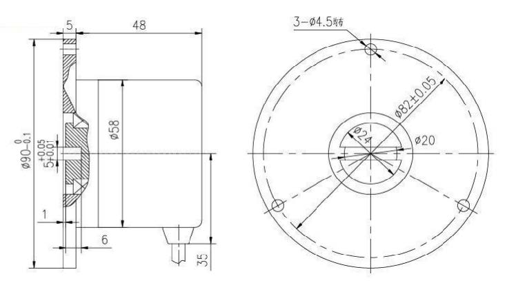 F5820 58mm keyed flange incremental encoder mechanical dimension drawing
